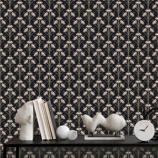 Crocus Midnight Garden Floral Pattern Wallpaper