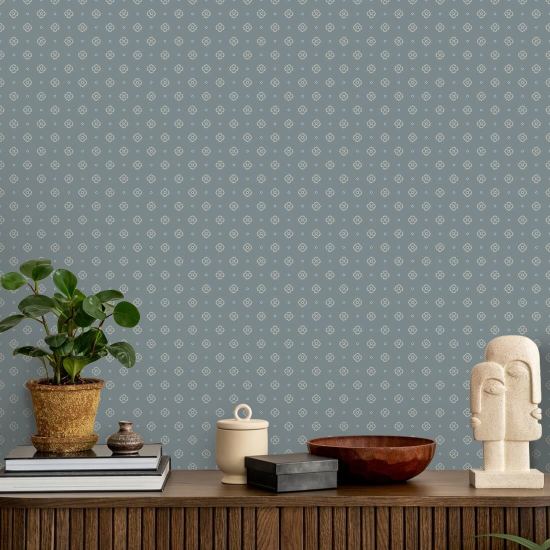 Foulard Blue Mist Floral Pattern Wallpaper