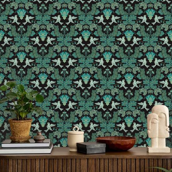 Uva Damask Midnight Papel de parede de damasco