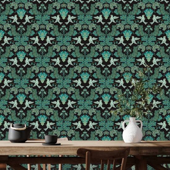 Druivendamast Midnight Damastbehang