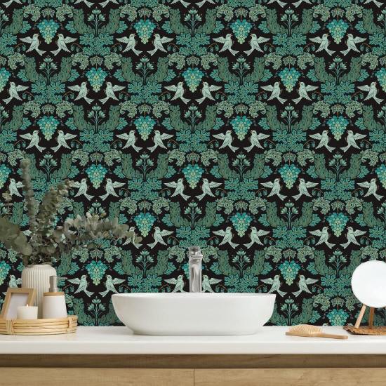 Grape Damask Midnight Papier peint Damask