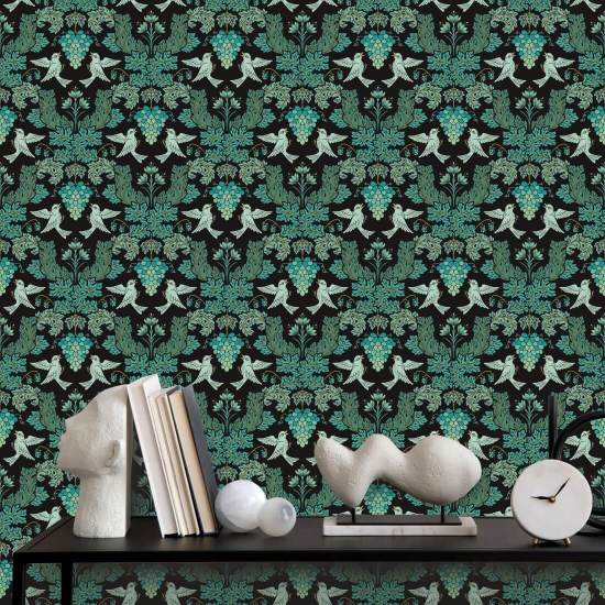 Uva Damask Midnight Carta da parati damascata
