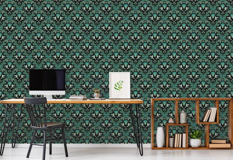 Uva Damask Midnight Papel de parede de damasco