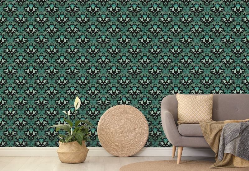 Grape Damask Midnight Papier peint Damask