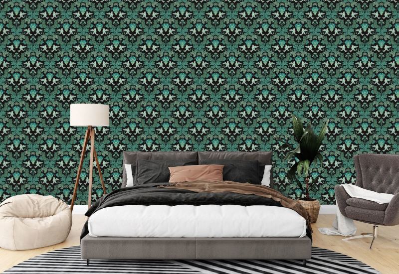 Uva Damask Midnight Papel de parede de damasco