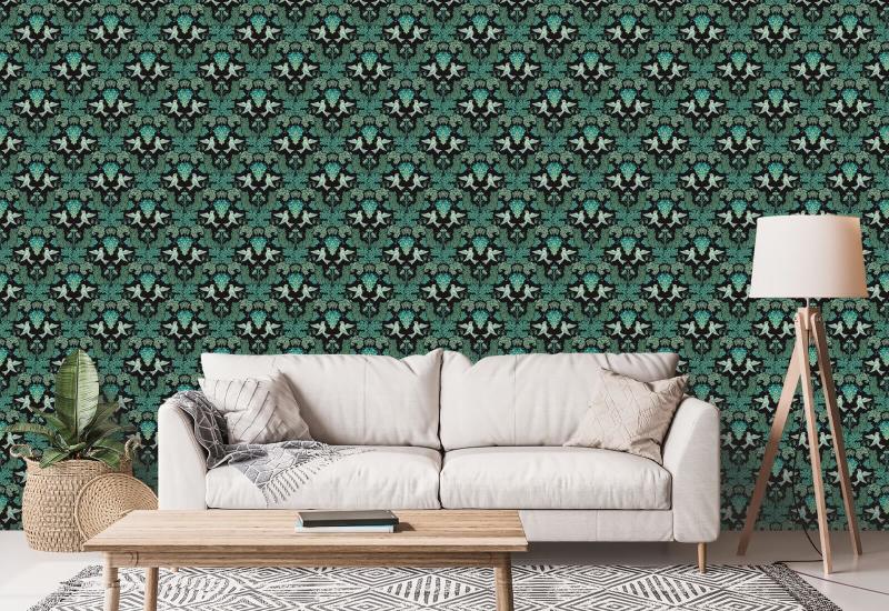 Uva Damask Midnight Papel de parede de damasco