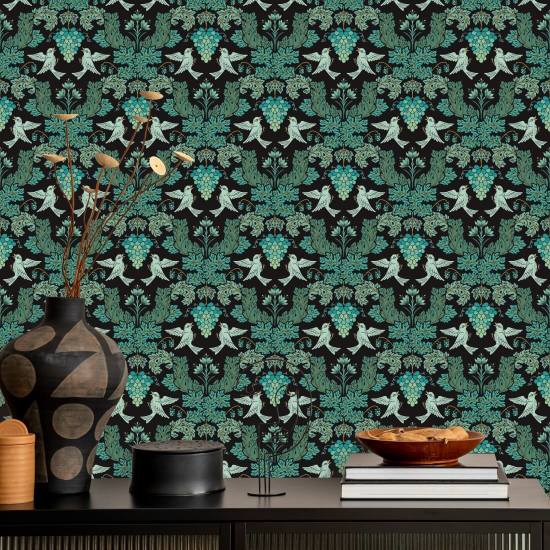 Uva Damask Midnight Papel de parede de damasco