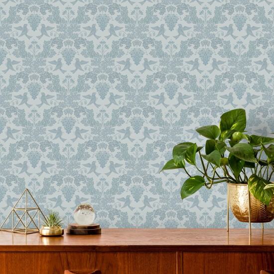 Grape Damask Blue Papel pintado de damasco azul