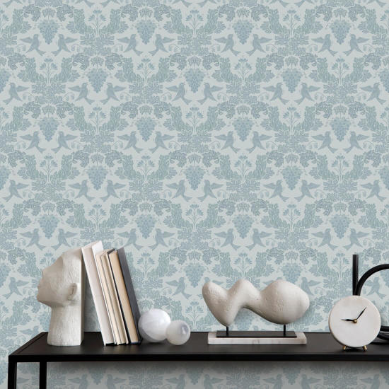 Grape Damask Blue Damask Wallpaper