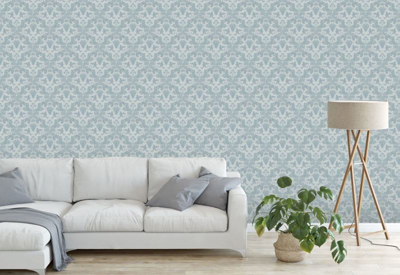 Traubendamastblau Damask Tapete