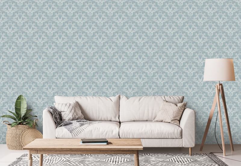 Grape Damask Blue Blue Damask Wallpaper