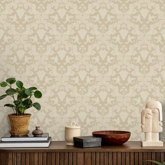 Grape Damask Tan Papier peint Damask