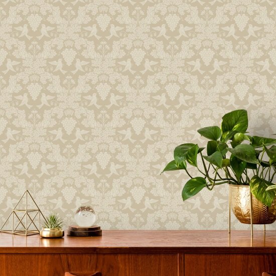 Traubendamastbraun Damask Tapete