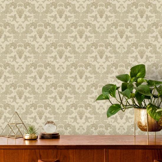 Grape Damask Neutral Damask Wallpaper