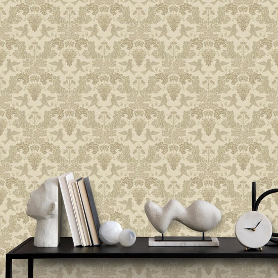 Grape Damask Neutral Damask Wallpaper