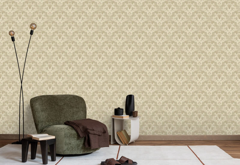 Grape Damask Neutral Damask Wallpaper