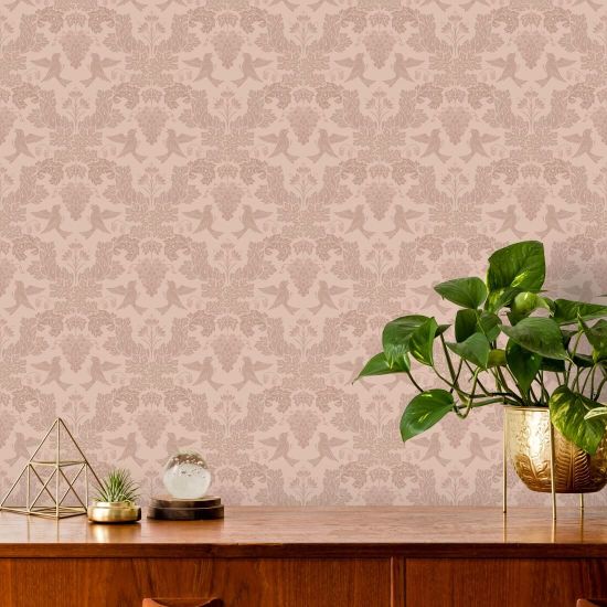 Uva Damask Berry Carta da parati damascata rosa