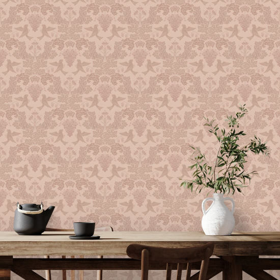 Uva Damask Berry Carta da parati damascata rosa