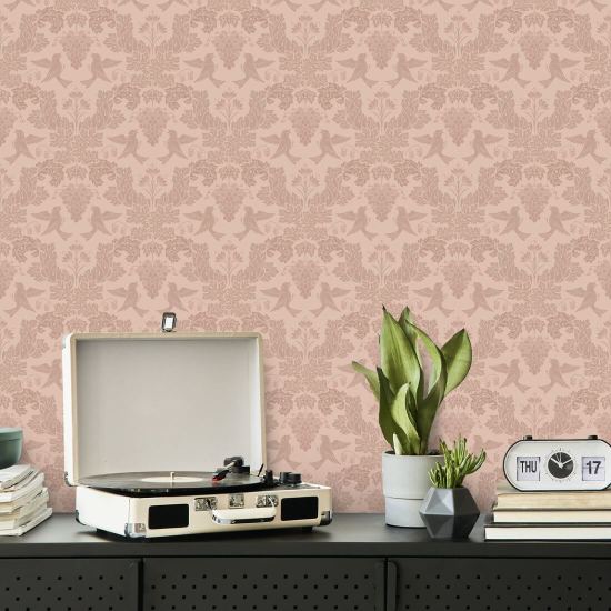 Druivendamastbes Roze damastbehang