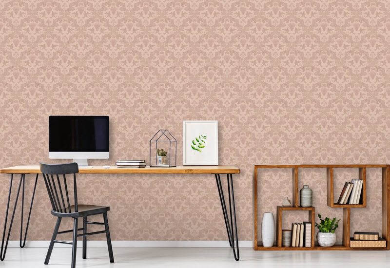 Raisin et baies de Damas Papier peint Pink Damask