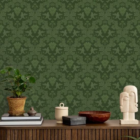 Uva Damask Emerald Carta da parati damascata verde