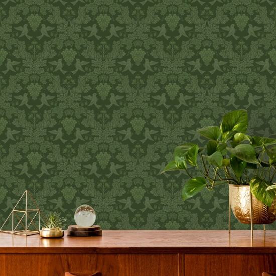 Uva Damask Emerald Carta da parati damascata verde
