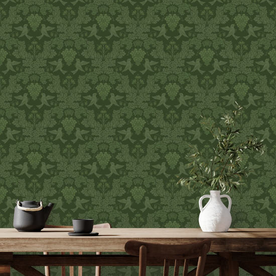 Uva Damask Emerald Papel pintado de damasco verde