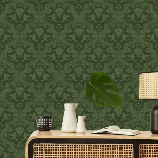 Esmeralda de damasco de uva Papel de parede de damasco verde