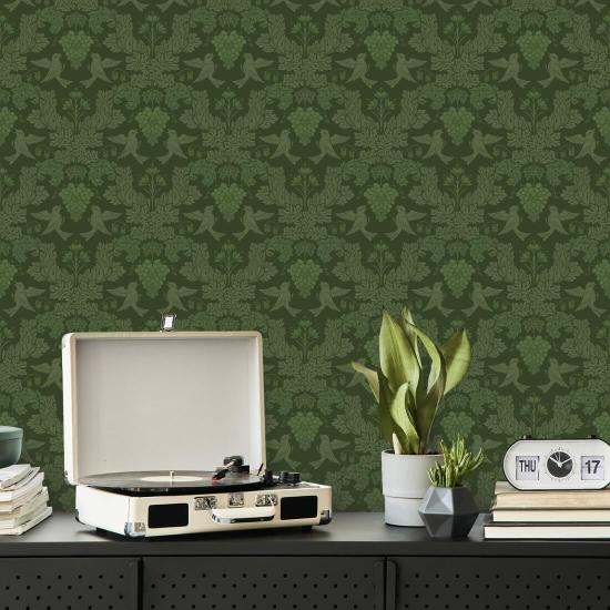 Raisin Damask Emerald Papier peint damassé vert