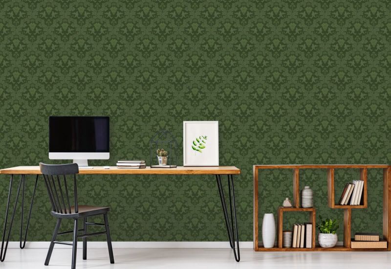 Uva Damask Emerald Carta da parati damascata verde