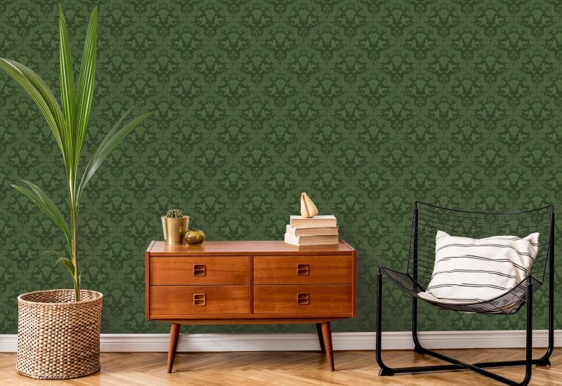 Grape Damask Emerald Green Damask Wallpaper
