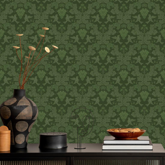 Grape Damask Emerald Damask Wallpaper