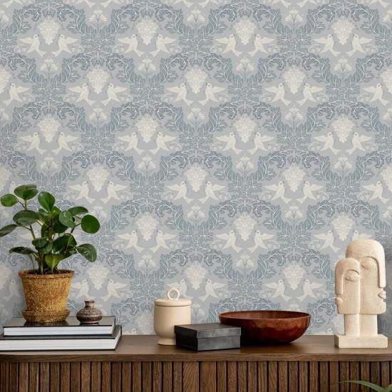Hielo de damasco de uva Papel pintado de damasco gris