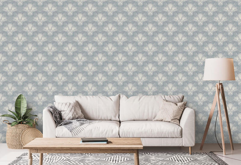Grape Damask Ice Grey Damask Wallpaper