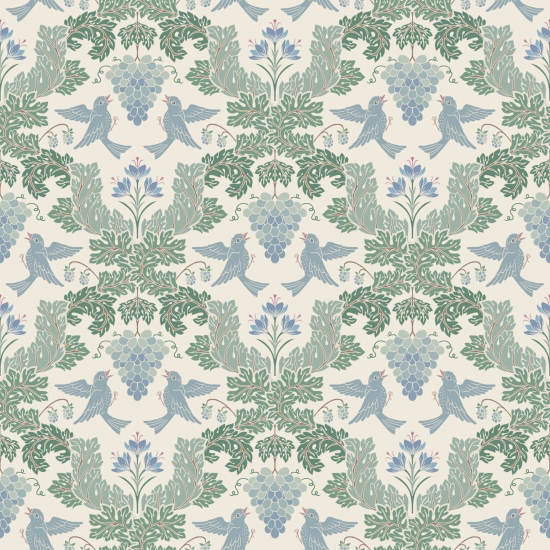 Grape Damask Mist Carta da parati damascata