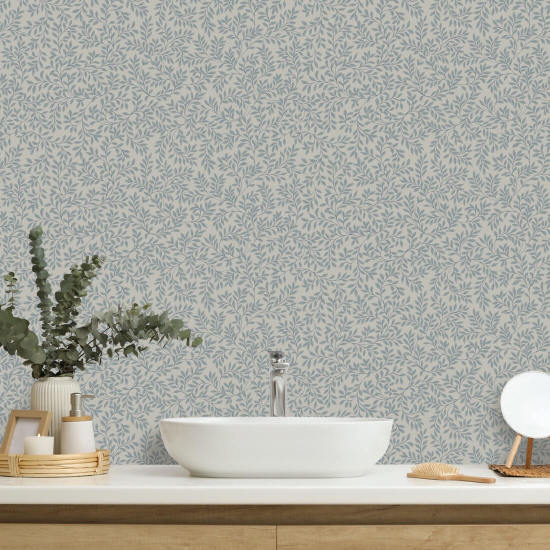 Laurel Blue Botanical Wallpaper