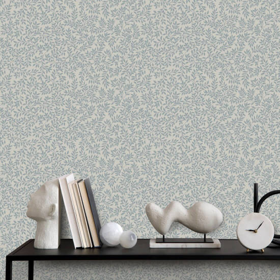 Laurel Blue Grey Carta da parati botanica