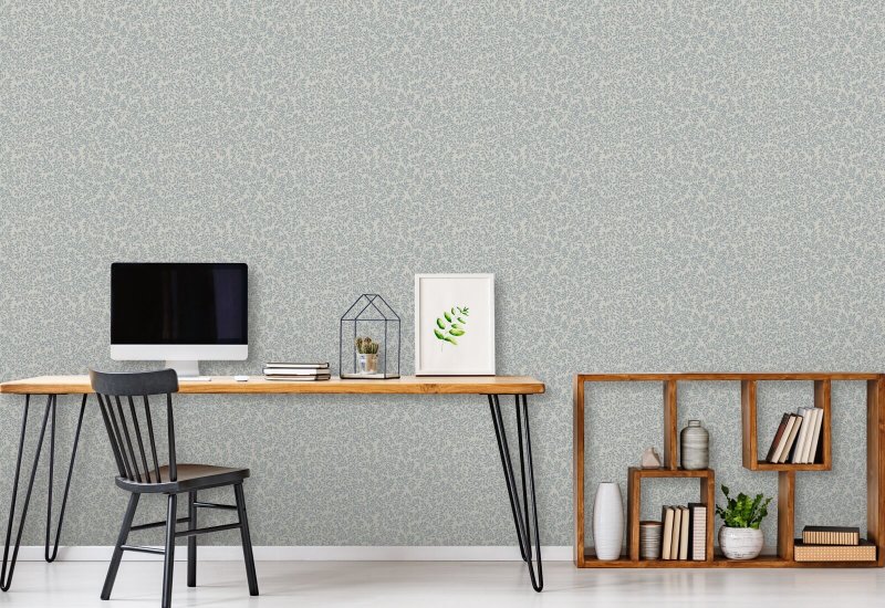 Laurel Blue Grey Botanical Wallpaper