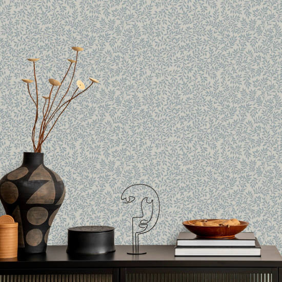 Laurel Blue Grey Botanical Wallpaper
