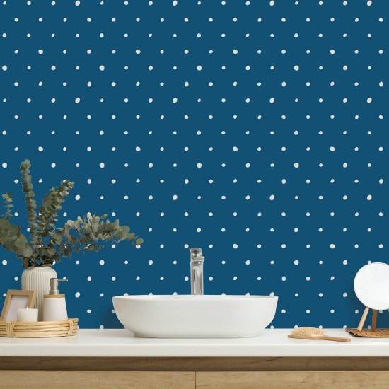 Biologische polka koningsblauw Polka behang