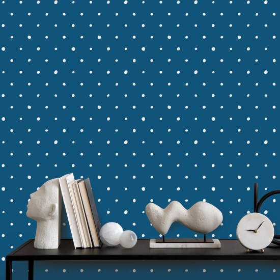Biologische polka koningsblauw Polka behang