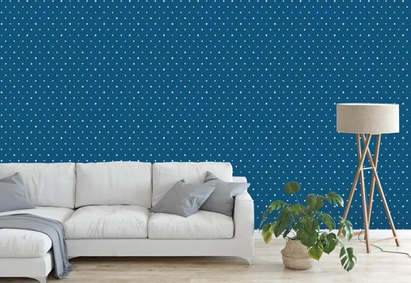 Biologische polka koningsblauw Polka behang