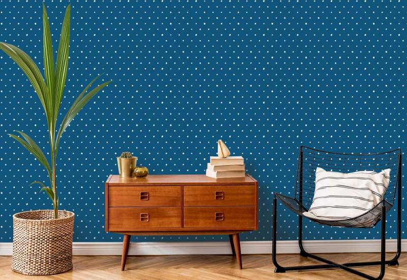 Biologische polka koningsblauw Polka behang