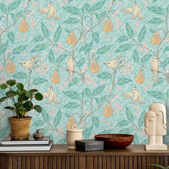 Pear Tree Orchard Bird Wallpaper