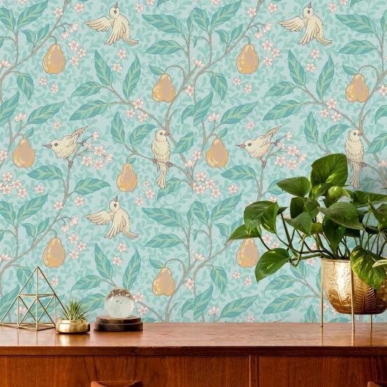 Pomar de pereiras papel de parede de pássaros