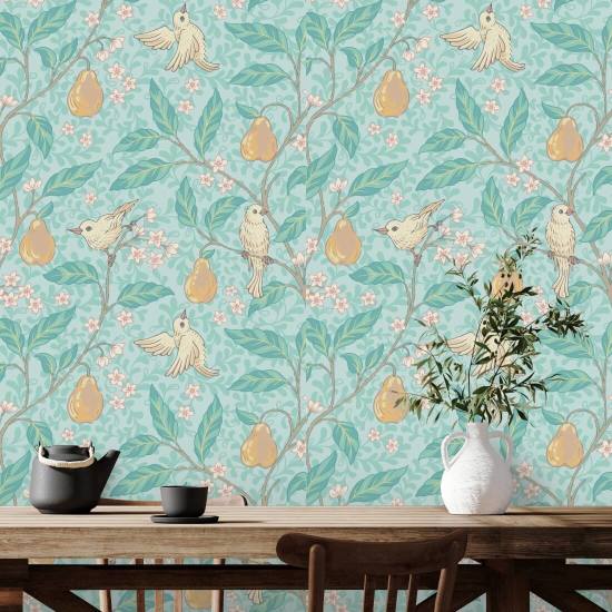 Pear Tree Orchard Bird Wallpaper