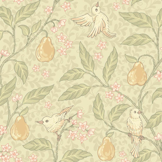 Pear Tree Warm Bird Wallpaper