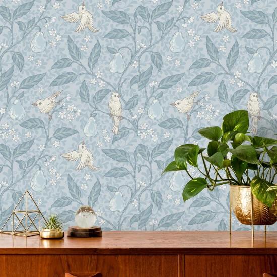 Pear Tree Blues Garden Wallpaper