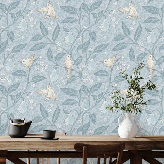 Pear Tree Blues Garden Wallpaper