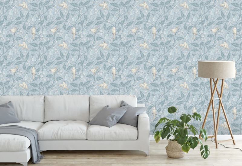 Pear Tree Blues Garden Wallpaper